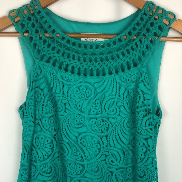 Eliza J High Neck Teal Lace Sleeveless Sheath Dress - Size 2 - Picture 4 of 13